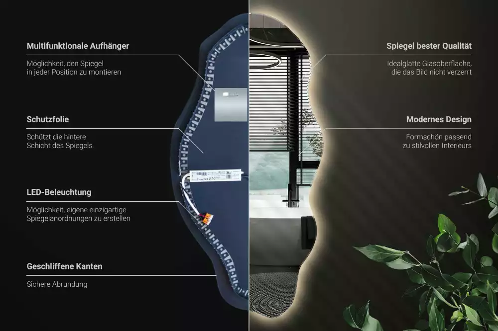 Specchio asimmetrico illuminato a LED