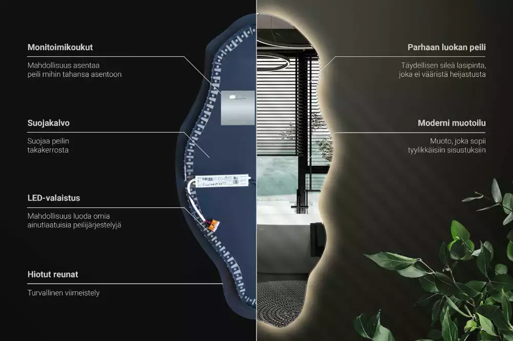 Specchio asimmetrico illuminato a LED
