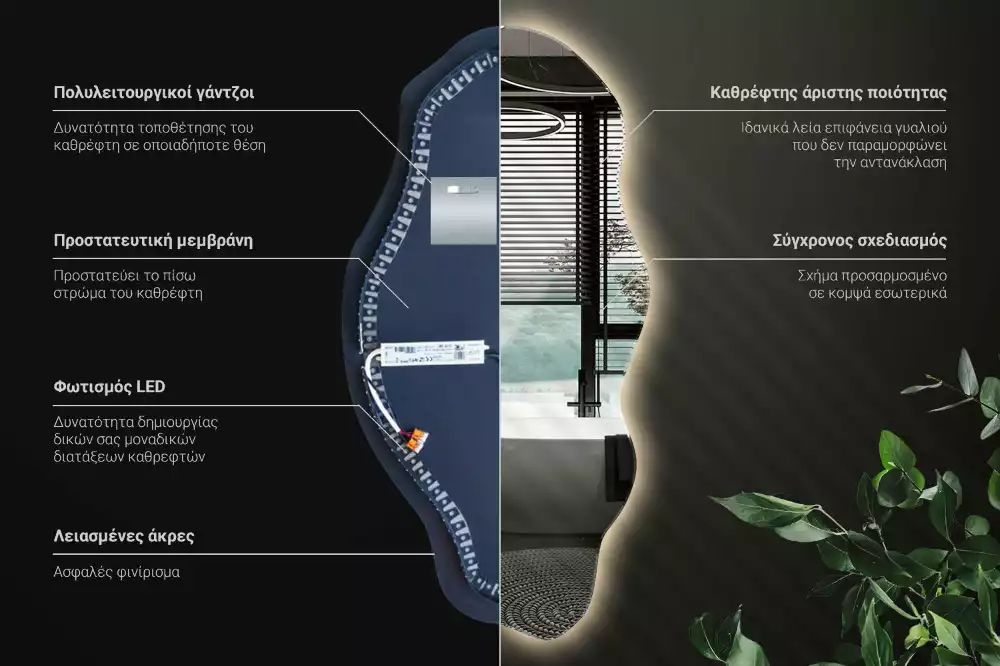 Specchio asimmetrico illuminato a LED