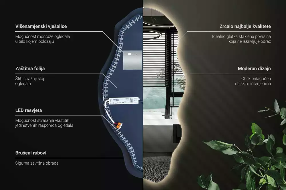 Specchio asimmetrico illuminato a LED