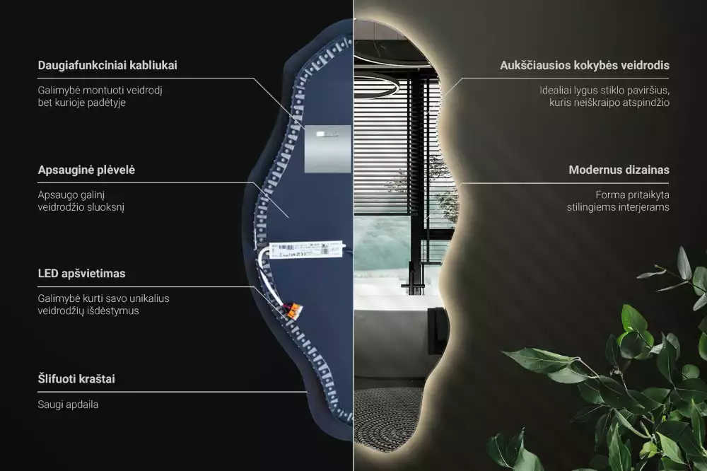 Specchio asimmetrico illuminato a LED