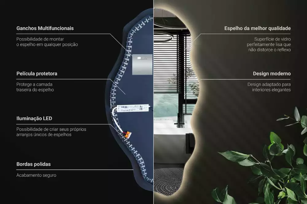 Specchio asimmetrico illuminato a LED