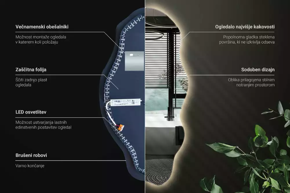 Specchio asimmetrico illuminato a LED