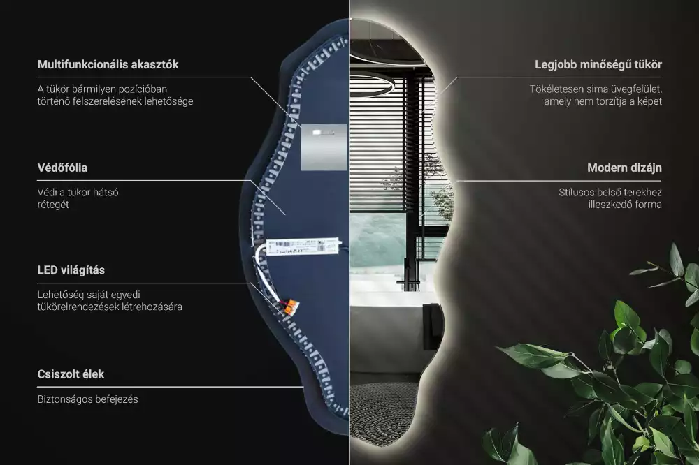Specchio asimmetrico illuminato a LED