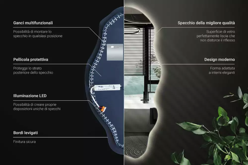 Specchio asimmetrico illuminato a LED