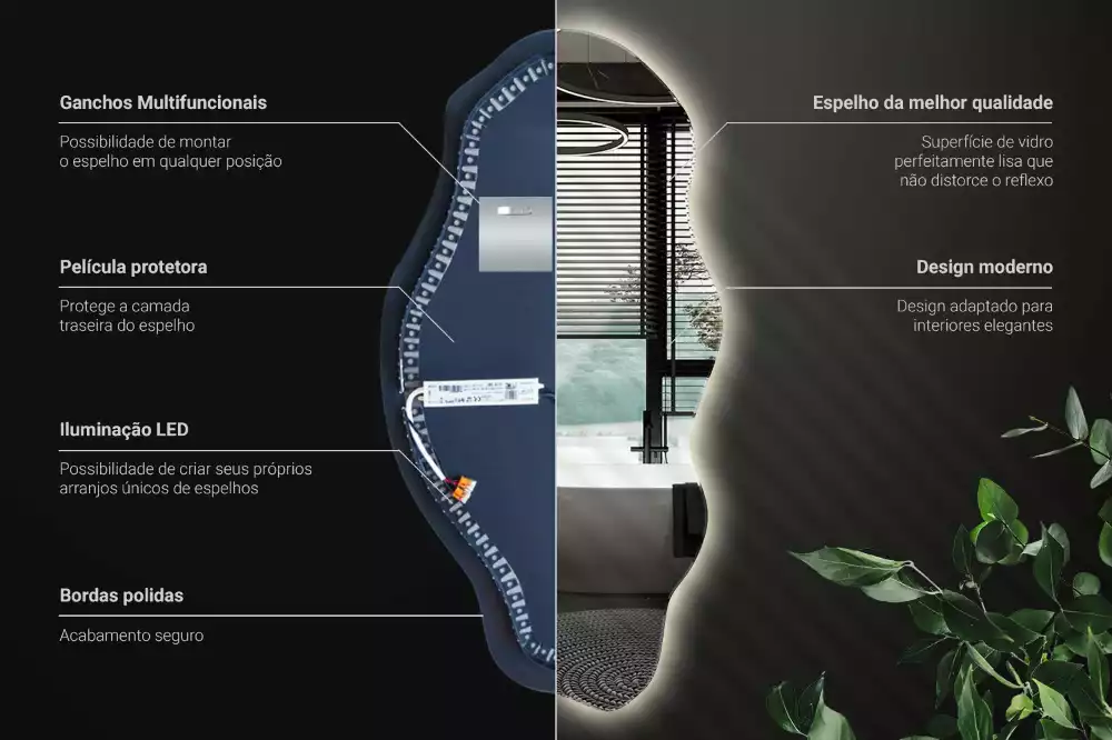 Specchio asimmetrico illuminato a LED