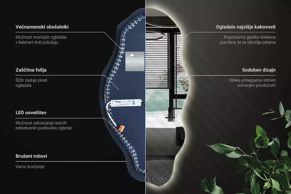 Specchio asimmetrico illuminato a LED