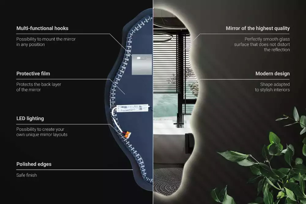 Specchio asimmetrico illuminato a LED