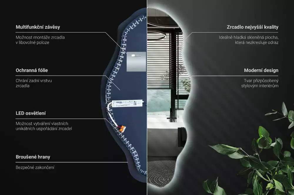 Specchio asimmetrico illuminato a LED
