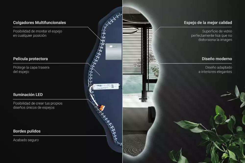 Specchio asimmetrico illuminato a LED