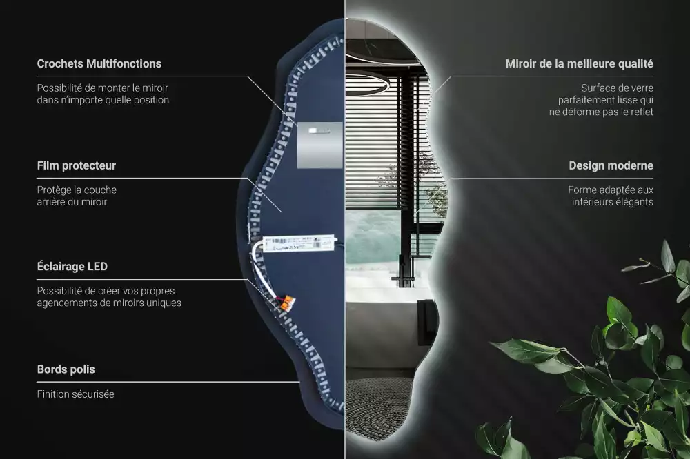 Specchio asimmetrico illuminato a LED