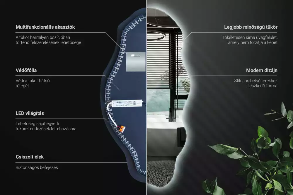Specchio asimmetrico illuminato a LED