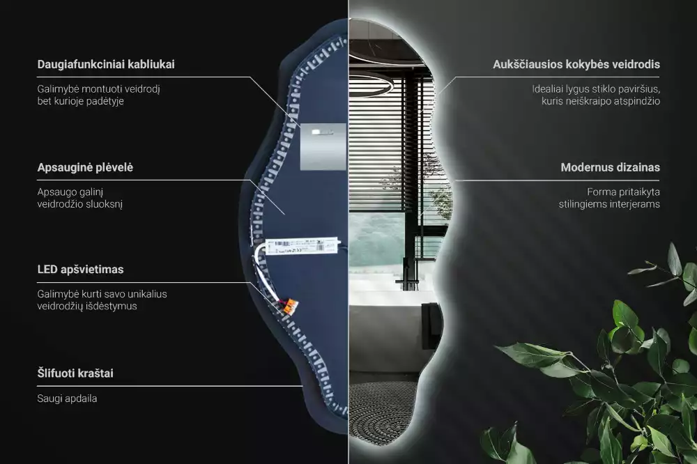 Specchio asimmetrico illuminato a LED