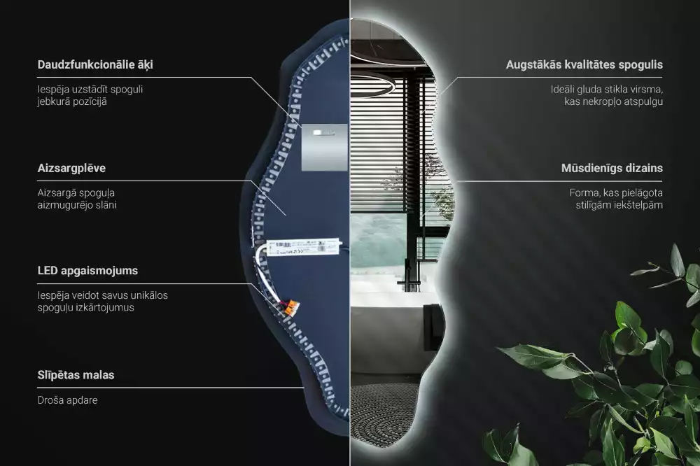 Specchio asimmetrico illuminato a LED
