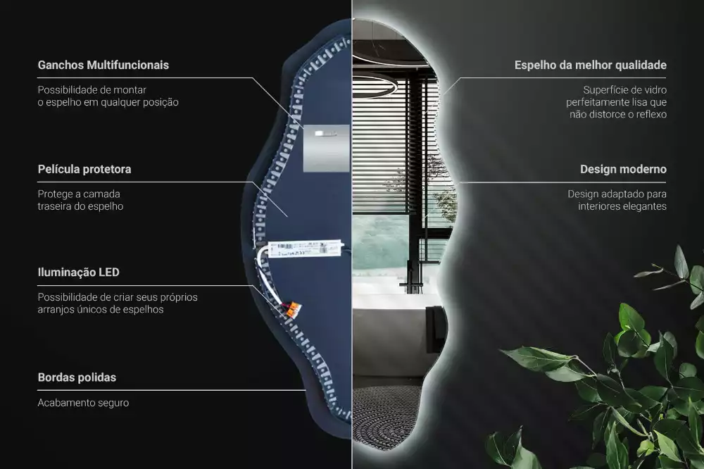 Specchio asimmetrico illuminato a LED