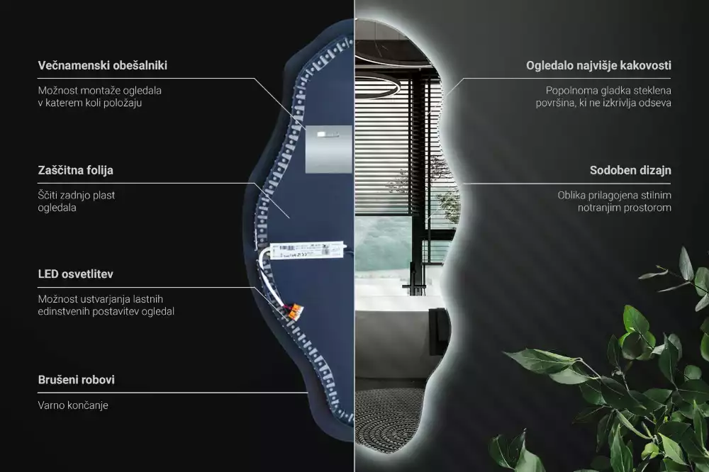 Specchio asimmetrico illuminato a LED