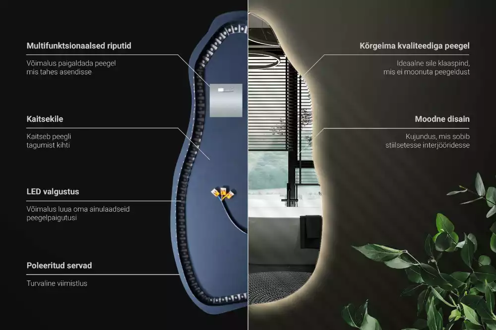 Specchio organico illuminato elegante
