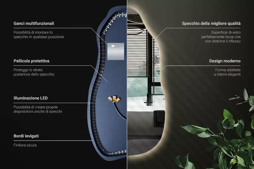 Specchio organico illuminato elegante