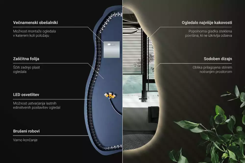 Specchio organico illuminato elegante