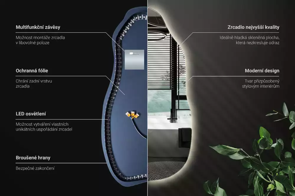 Specchio organico illuminato elegante
