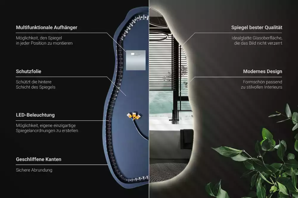 Specchio organico illuminato elegante