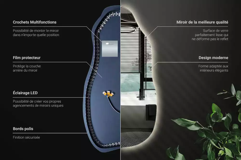 Specchio organico illuminato elegante