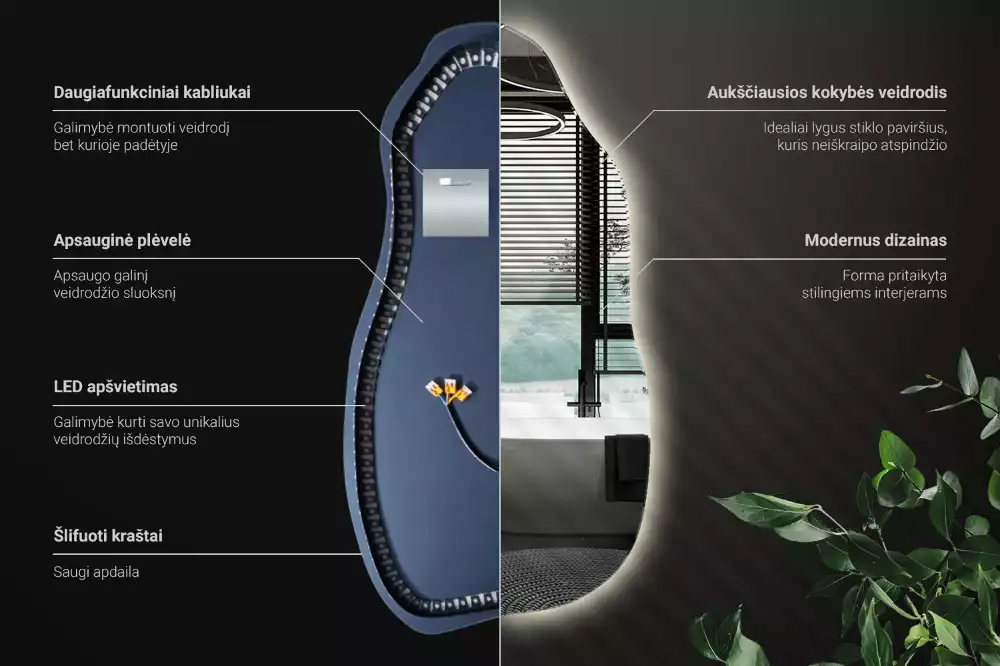 Specchio organico illuminato elegante