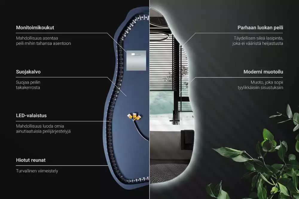 Specchio organico illuminato elegante