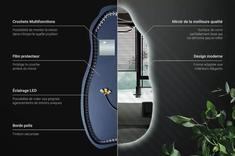 Specchio organico illuminato elegante
