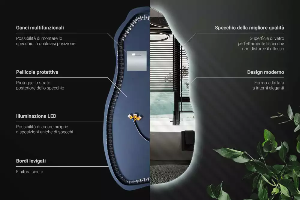 Specchio organico illuminato elegante