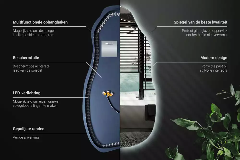 Specchio organico illuminato elegante