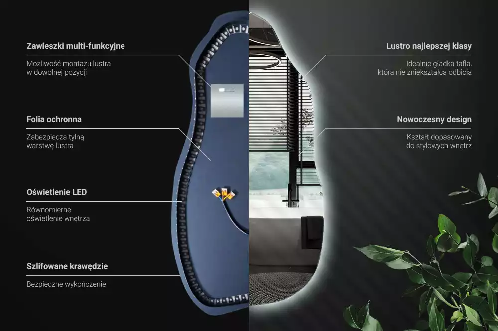 Specchio organico illuminato elegante