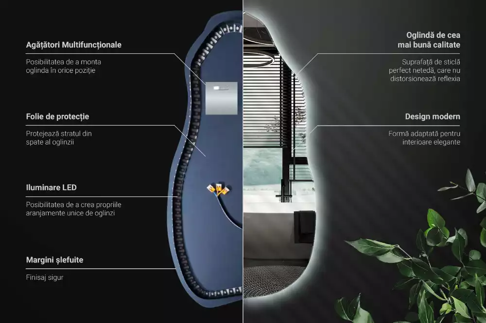 Specchio organico illuminato elegante