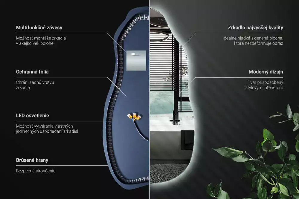 Specchio organico illuminato elegante