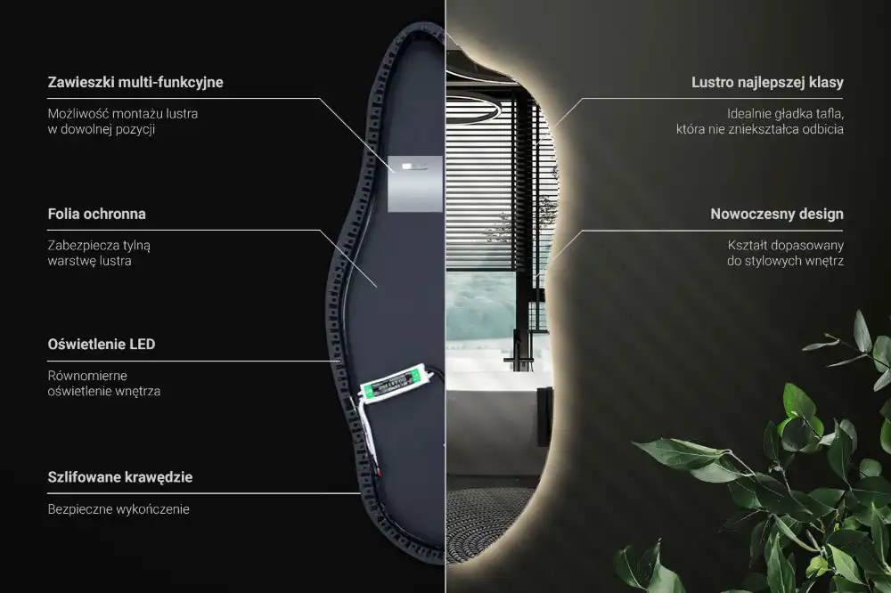 Specchio asimmetrico led elegante