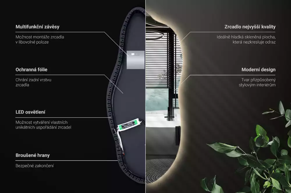 Specchio asimmetrico led elegante