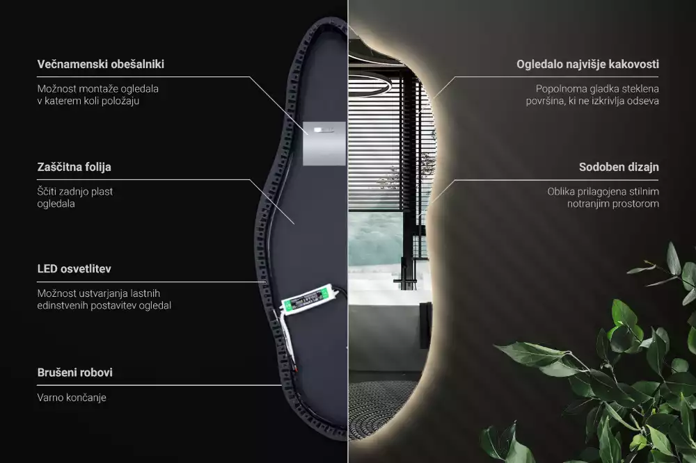 Specchio asimmetrico led elegante