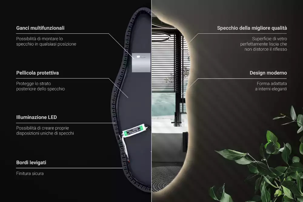 Specchio asimmetrico led elegante