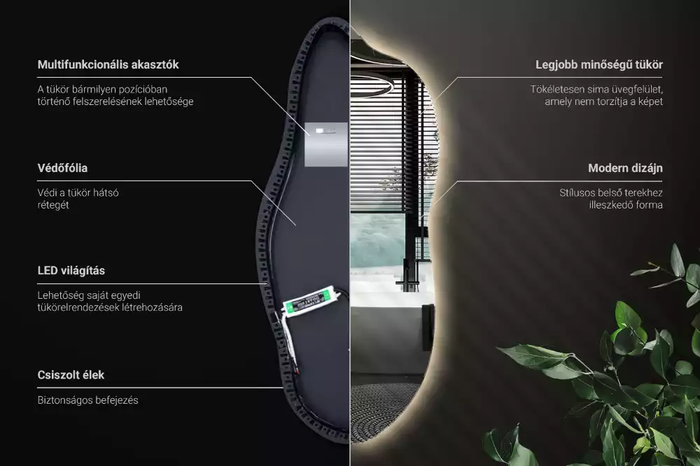 Specchio asimmetrico led elegante