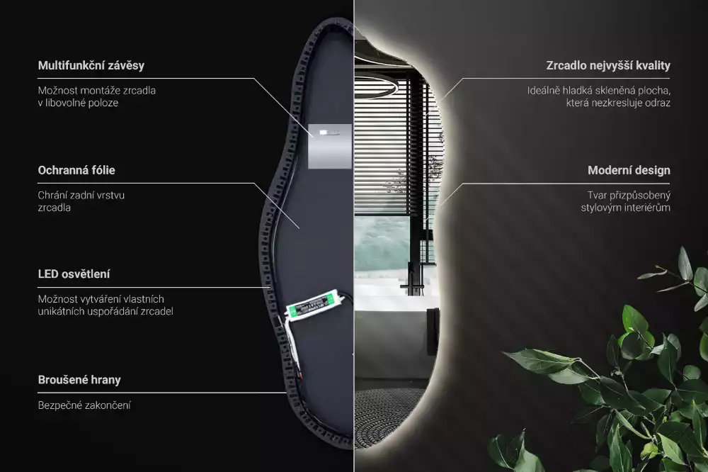 Specchio asimmetrico led elegante