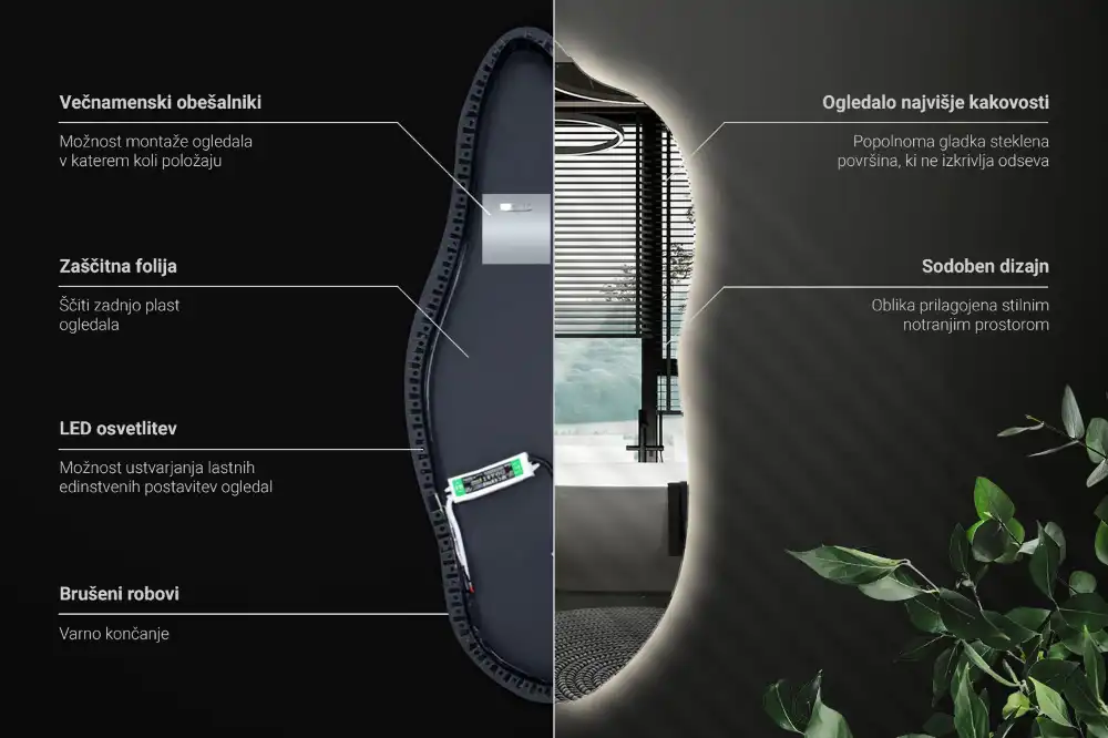 Specchio asimmetrico led elegante