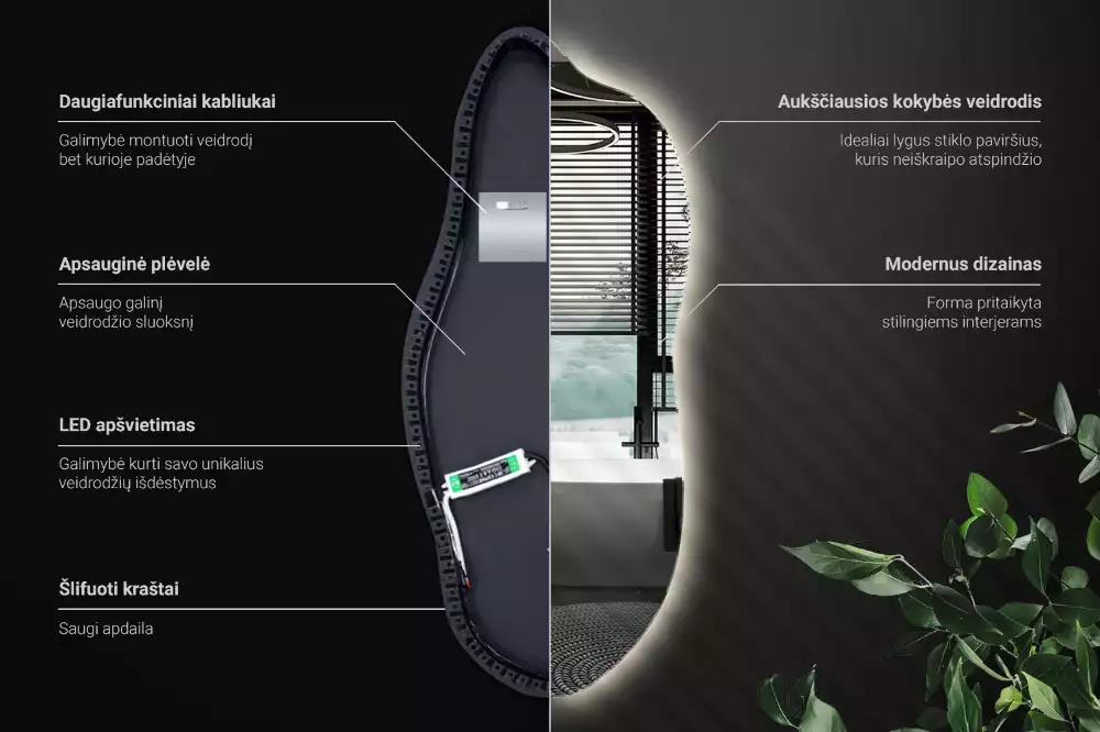 Specchio asimmetrico led elegante