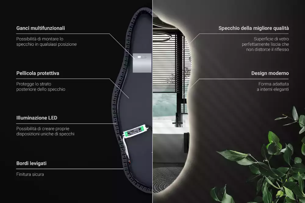 Specchio asimmetrico led elegante