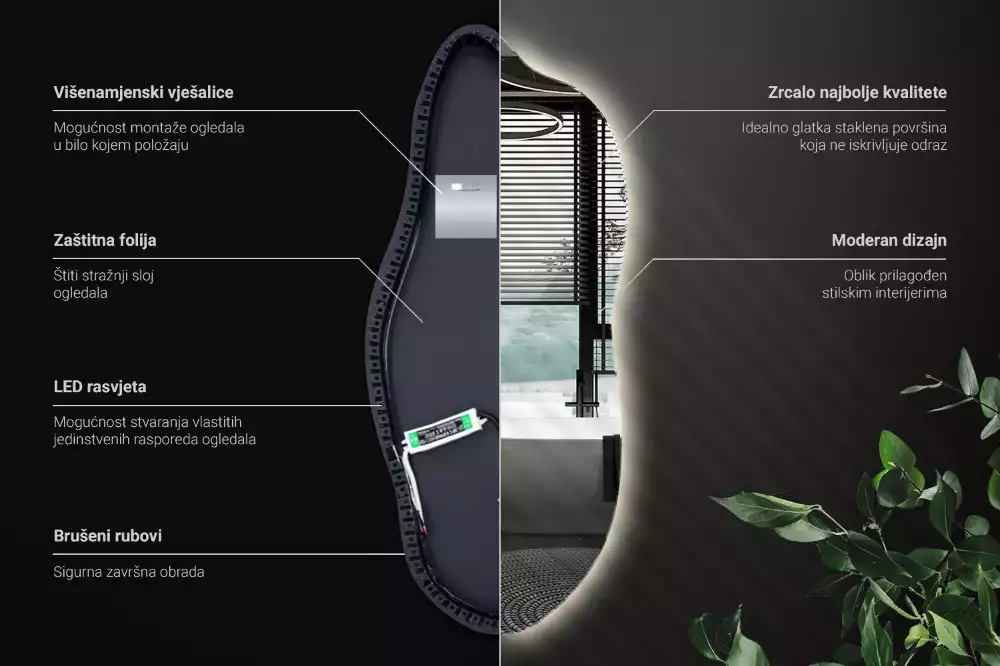 Specchio asimmetrico led elegante