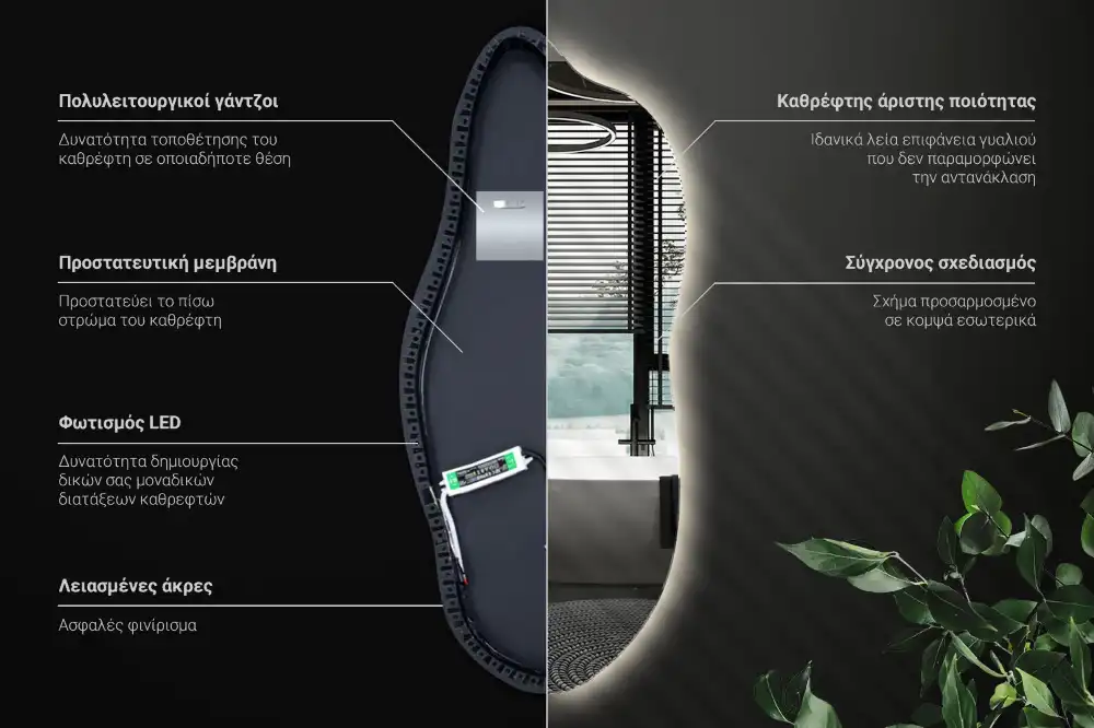 Specchio asimmetrico led elegante