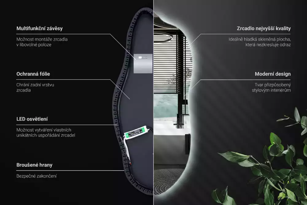 Specchio asimmetrico led elegante