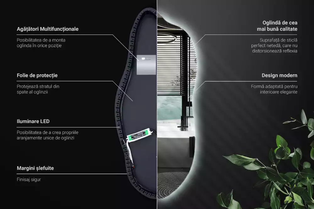 Specchio asimmetrico led elegante
