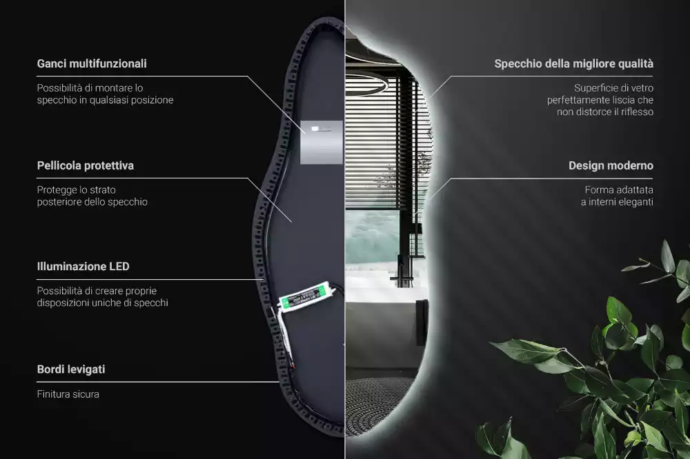 Specchio asimmetrico led elegante