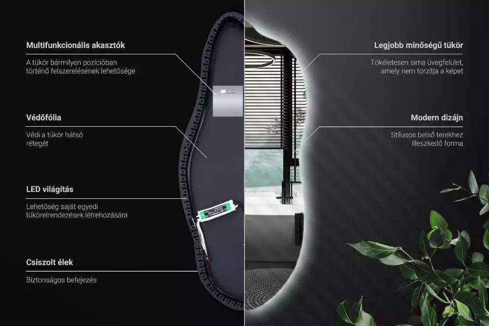Specchio asimmetrico led elegante