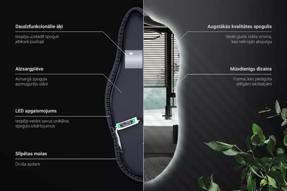 Specchio asimmetrico led elegante
